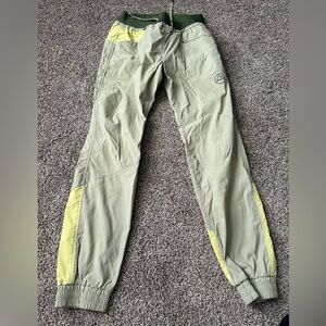 La Sportiva Light Green Track Joggers with Yellow Panels